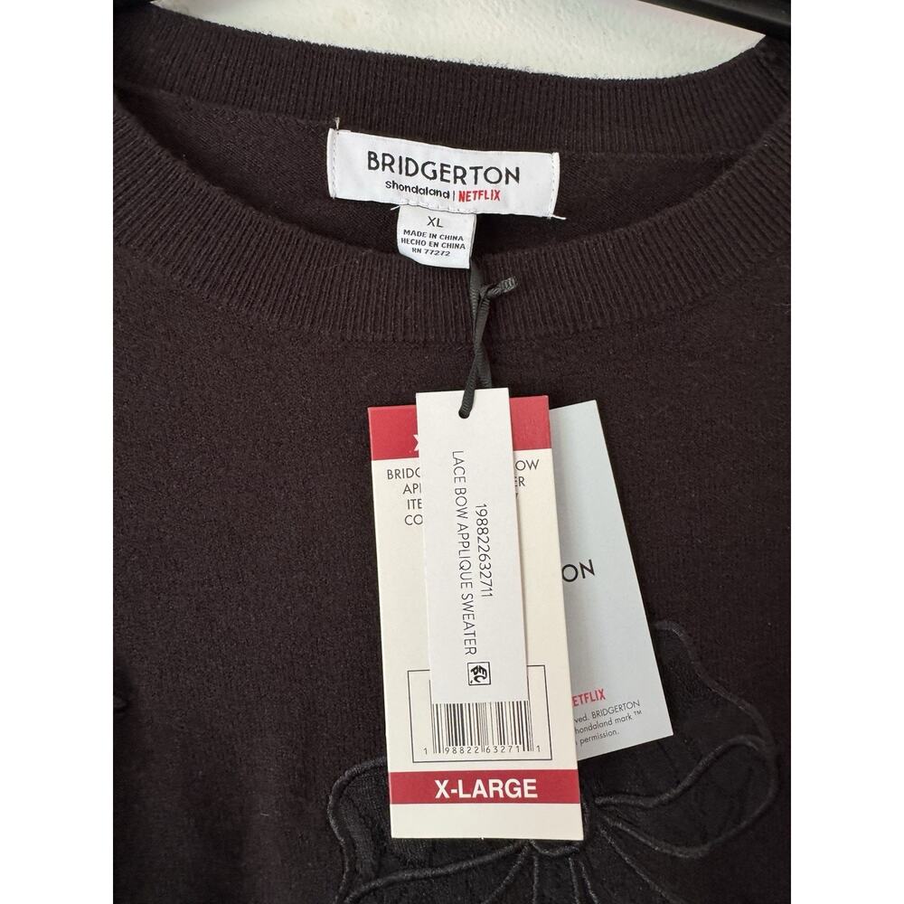 NWT Bridgerton Lace Bow Applique Sweater Black Knit Size XL - Picture 4 of 5